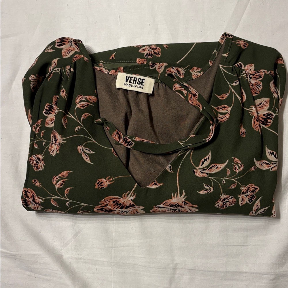 Verse Women’s Green Floral 3/4 length Sleeve Midi Dress Made in USA. - Picture 11 of 11